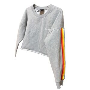 Kittenish L Womens Rainbow Stripe Cropped Sweatshirt Gray